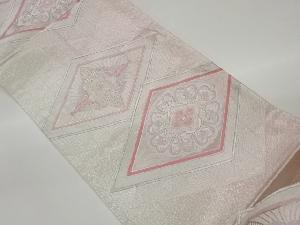 菱に華紋・向かい鶴模様織出し袋帯